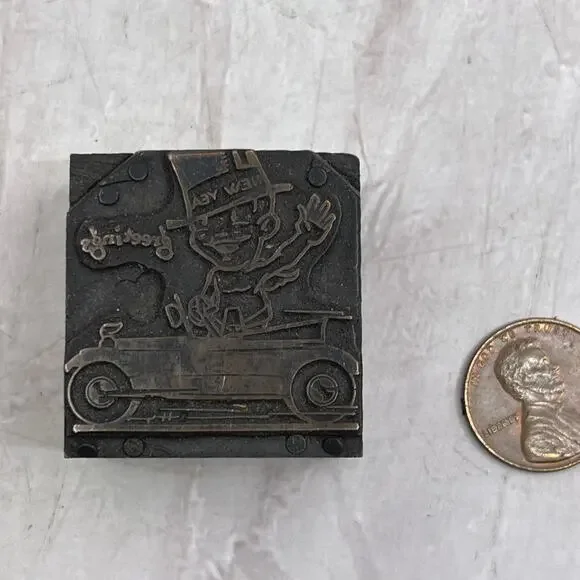 Retro Happy New Year Greetings Vintage Letterpress Printers Block Plate SF5 - Picture 2 of 2